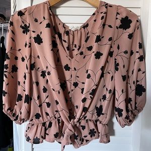 Pink and black cropped bohemian flower blouse